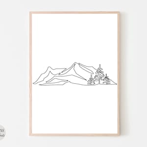 Minimalist Mountain Line Art, Printable Wall Art, Digital Download, Landscape drawing poster, Nature home decor,Scenery print, Line Mountain