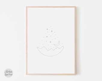 Minimalist Line Art,Moon Star Line Art, Minimalist Star Line Art, minimalist moon art, Large printable art, Digital Prints, Digital Download