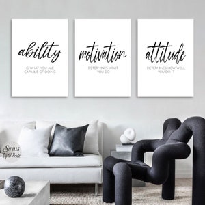 Inspirational Workplace Art, Motivational Office Wall Art, Minimalist Office Wall Art Set, Success Printable Quotes,Modern Home Office Decor