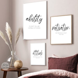 Inspirational Workplace Art, Motivational Office Wall Art, Minimalist Office Wall Art Set, Success Printable Quotes,Modern Home Office Decor