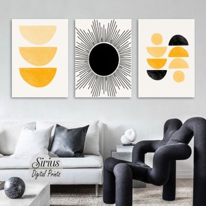 Mid Century Modern Geometric Sun Print Set of 3 Prints, Digital ...