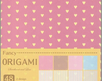 15cm / 150mm Cute Japanese Origami Paper - Heart & Line Designs- 48 Sheets, 2 Patterns, 8 Colour, Premium Paper/ Origami Folding DIY Craft