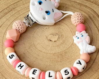 Personalized Marie Aristocats pacifier clip