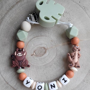 Personalized Timon and Pumbaa pacifier clip