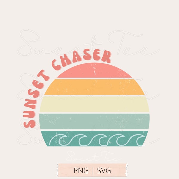 Sunset Retro Graphic PNG, Sunshine T-shirt Design, Groovy Sunset PNG for Sublimation, Beach Vacation SVG Cut File, Groovy Summer png