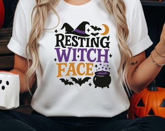 魔女の顔のハロウィンTシャツ - 不気味なゴシックTシャツ