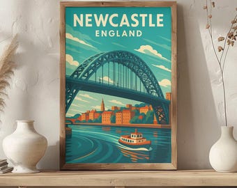 Newcastle, Engeland kunstafdruk | Retro Tyne Bridge-reisposter