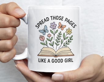 Taza para lectores obscenos, regalo para amantes de los libros, divertida taza de lectura, taza de café picante "Spread Those Pages", regalo divertido para mamá, libro obsceno