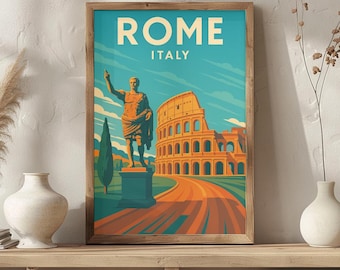 Rome Italy Vintage Travel Poster | Retro Colosseum & Statue Art Print | Italian City Wall Decor| A1 A2 A3 A4 Size