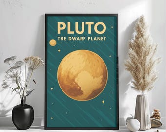 Pluto Retro Dwarf Planet Poster - Vintage Style Space Wall Art Print - Outer Solar System Decor for Home, Gift or Astronomy Lovers