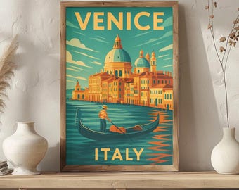 Affiche de voyage Venise Italie | Impression artistique vintage de gondole du Grand Canal