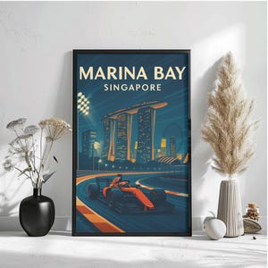 Marina Bay Singapore Poster - Vintage Style Formula Art Print | Retro Night Race Wall Decor, Motorsport Gift, City PrintA1 A2 A3 A4