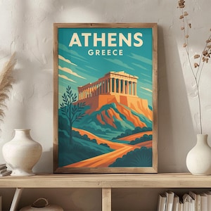 Athens Greece Vintage Travel Poster | Retro Parthenon & Acropolis Wall Art | Ancient Greece Print| A1 A2 A3 A4 Size