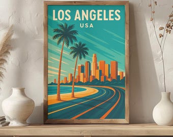 Retro Los Angeles Art Print | Palm Trees & City Skyline