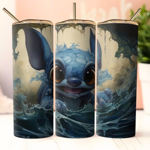 Stitch Summer 20oz Tumbler, 20oz Skinny Tumbler, Cartoon Tumbler Wrap, Sublimacja Design Digital PNG, Prezent na Dzień Ojca