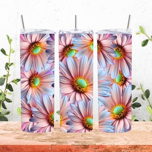 Vibrant Floral Tumbler Wrap Template 20oz Skinny Tumbler Wrap Sublimation Designs PNG Digital Downloads, Daisy Flowers Special Flowers