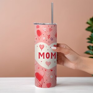 Muttertag Herz Mom 20 Unzen Becher Verpackung: Florales Sublimationsdesign (Digitaler Download PNG)