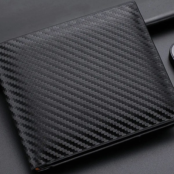 Men's Slim Wallet RFID Blocking Carbon Fiber Leather Bifold Card ID Holder