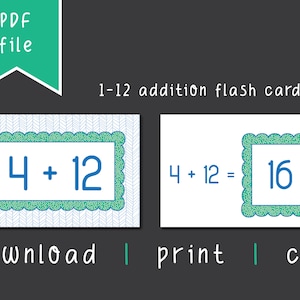 Addition Flash Cards, Teacher Resources, Homeschool Printables, Math Practice, Cute Flashcards, Classroom Numbers, Educational Print, PDF