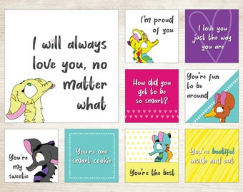 Kids Lunch Notes, Lunch Box Notes, Printable Lunchbox Notes, Girls Lunchbox, Encouraging Notes, Kids Affirmation Cards, Kindness Cards, PDF