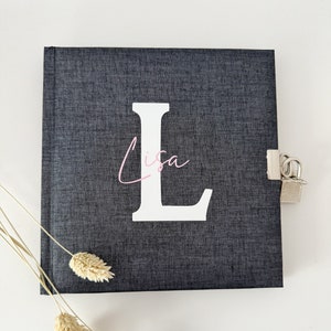 Diary with lock, personalized, linen cover, with initials image 1