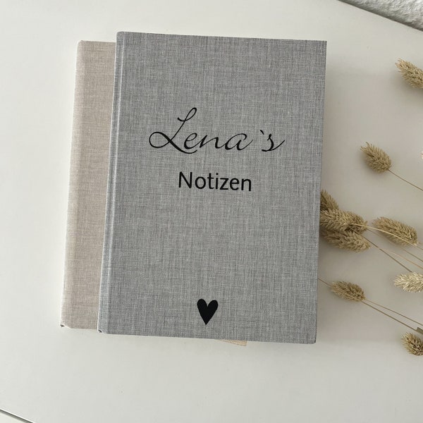 Leinen Notizbuch personalisierbar DIN A5 mit Namen, Planer, Geburtstag, Geschenk, Hochzeit, Tagebuch, Reisetagebuch