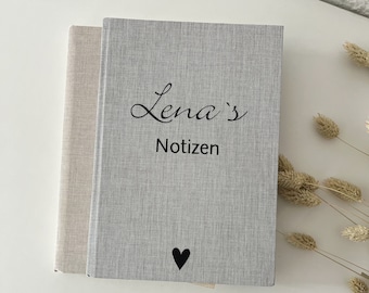 Leinen Notizbuch personalisierbar DIN A5 mit Namen, Planer, Geburtstag, Geschenk, Hochzeit, Tagebuch, Reisetagebuch