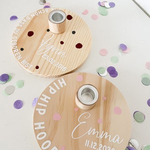 Personalized birthday board, birthday card, birthday disc, wooden candle holder, children's birthday