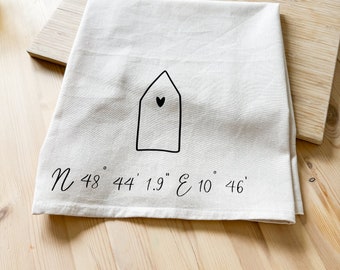 Personalized tea towel | Latitude | Drying towel | Birthday | Housewarming | Home builders | Mother's Day