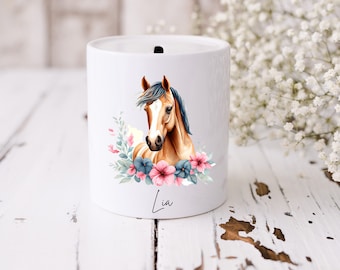 Personalized horse money box with name | Gift for girls | Birth | Baptism | Horse girl | Birthday