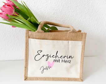 Jute bag for educators with heart | Gift bag | Thank you | Teacher farewell gift | personalized