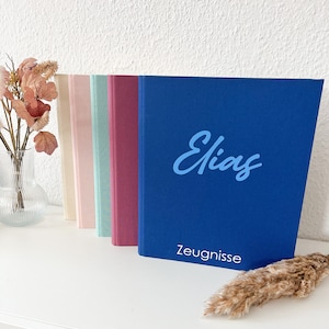 Zeugnismappe Leinen personalisierbar DIN A4, Witmung Geschenkidee zur Einschulung Einschulung 2025