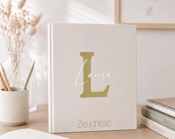 Zeugnismappe Leinen | mit Namen personalisiert | Einschulung | Dokumentenmappe | Ringbuch | Zeugnismappe für Kinder | Gold