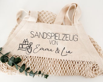 Sandspielzeugtasche | Tasche Sandspielzeug personalisiert | Netzbeutel | Netztasche Sandspielzeug | Spielplatztasche für Kinder