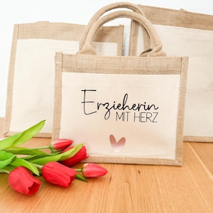 Jutetasche Erzieherin mit Herz | Geschenktasche | Dankeschön | Lehrerin Abschiedsgeschenk | personalisiert