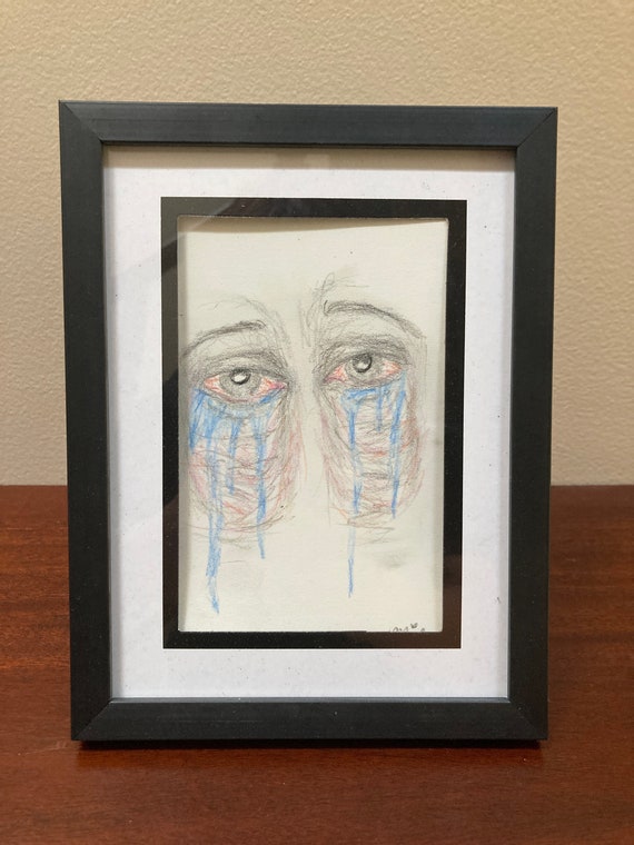 Tecnica mista incorniciata Disegno occhi piangenti Italia