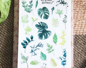 Botanical Art Sticker Sheet l Green leaf Sticker Sheet Matte l Flower Stickers for Planners Bullet Journal Notebook or Scrapbook