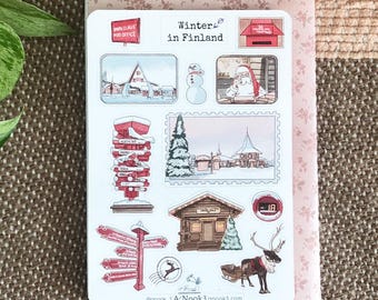 Finland Travel Stickers Winter Stickers Hand-Drawn Scrapbook Stickers