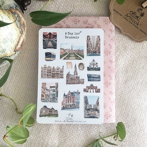 Stickers Bruxelles Stickers carnet de voyage Belgique Stickers agenda de voyage Stickers scrapbooking de voyage Stickers dessinés à la main Cadeau de voyage