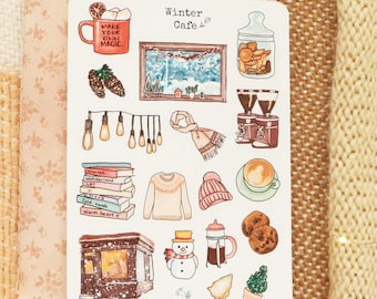 Winter Cafe Sticker Sheet Coffee Stickers Winter stickers for Planners Bullet Journal Scrapbook