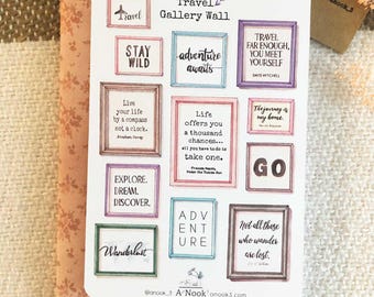Travel Quote Gallery Wall Art Sticker Sheet l Positive quotes Stickers l Matte l for Planners Bullet Journal Notebook or Scrapbook