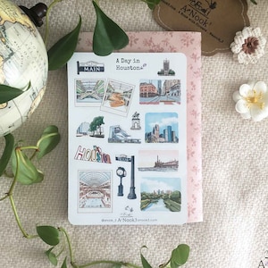 Feuille d'autocollants Houston Texas l Autocollants de voyage en ville l Mat l pour agendas Bullet Journal carnet ou scrapbooking Autocollants dessinés à la main