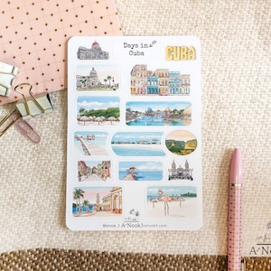 Cuba Travel Sticker Sheet: Watercolor Journal Stickers