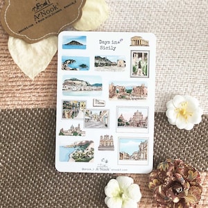Sicily Italy Sticker Sheet l Travel destination Illustration l Travel journal Stickers l for Planners Bullet Journal Notebook or Scrapbook