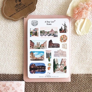 Feuille d'autocollants Rome l Illustration de la ville l Stickers pour carnet de voyage l Mat l pour agenda Bullet Journal carnet ou scrapbooking
