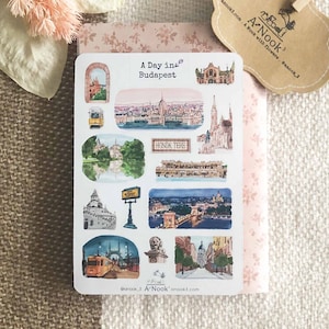 Stickers Budapest Hongrie Stickers carnet de voyage Stickers agenda de voyage Stickers scrapbooking de voyage Stickers dessinés à la main Cadeau de voyage