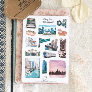 Feuille d'autocollants Chicago Autocollants de carnet de voyage aux États-Unis Autocollants de scrapbooking de voyage Chicago Illinois Autocollants d'art Chicago pour la tenue d'un journal