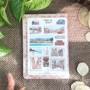 Stickers Nice France pour carnet de voyage Autocollant pour carnet de notes et cahiers Art de la ville Scrapbooking Planificateur de voyage Feuille d'autocollants