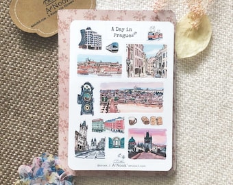Prague Travel Sticker Sheet: Matte City Stickers for Journal