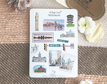 Baltimore Sticker Sheet l USA Travel Stickers l City Illustration l for Planners Bullet Journal Notebook or Scrapbook